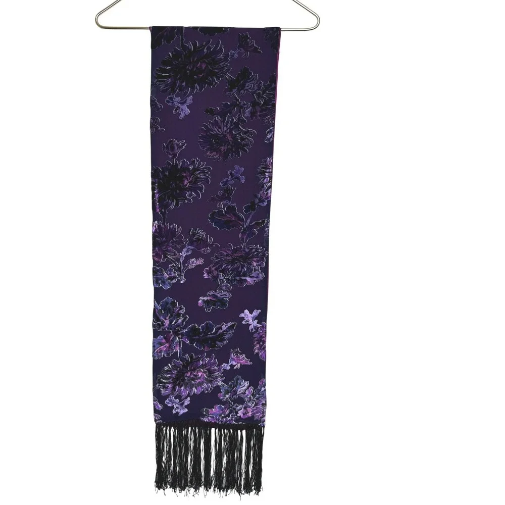 Velvet Burnout Floral Scarf Purple/Pink 9.5x64 + fringe